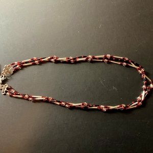 Red and white beaded necklace